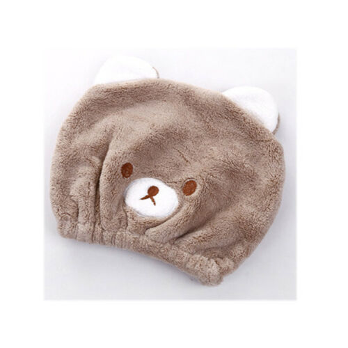 Schattige kindermeisjes jongens hoeden haar drogen tulband handdoek cartoon snel drogend haar gewikkeld badmuts dier borduurwerk super absorberend: Bruin