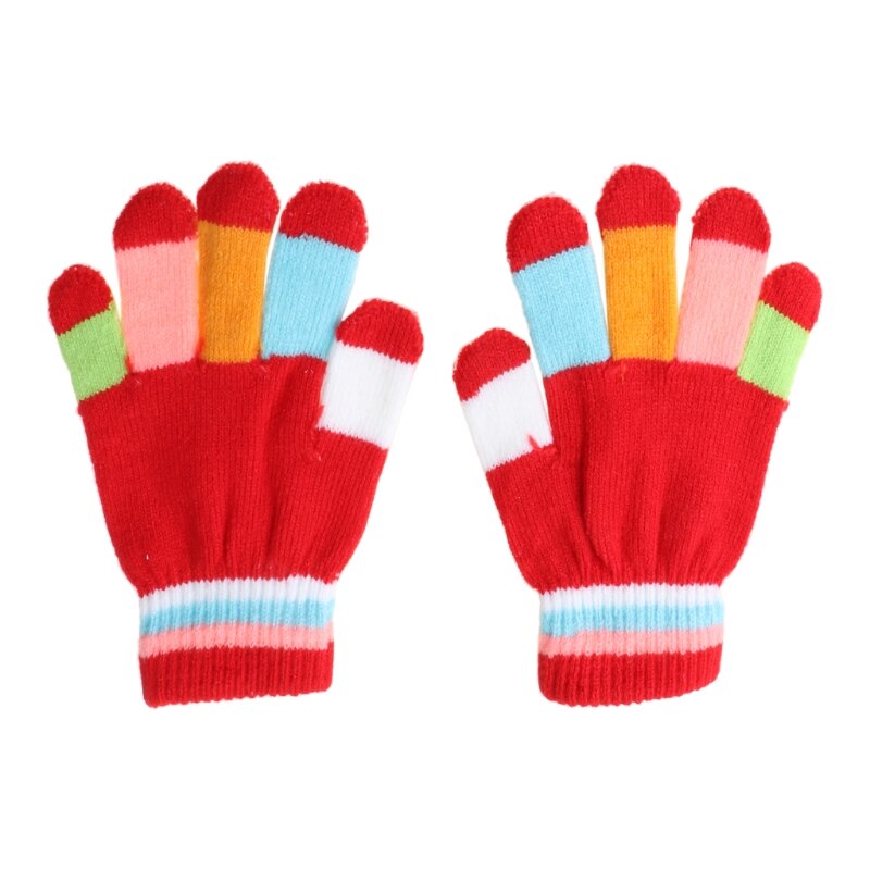 1 Paar Kids Handschoenen Volledige Vinger Warme Winter Kinderen Kleurrijke Streep Gebreide Jongens Meisjes Effen Handschoen Multi Kleur Elastische