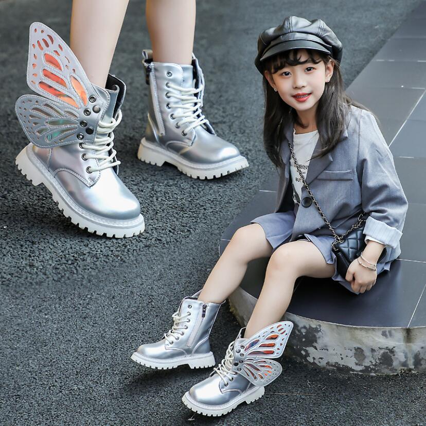 Herbst Winter Art Schuhe PU Leder Wasserdicht FlüGel Martin Stiefel freundlicher Schnee Stiefel Mädchen Jungen Hohe Stiefel Turnschuhe