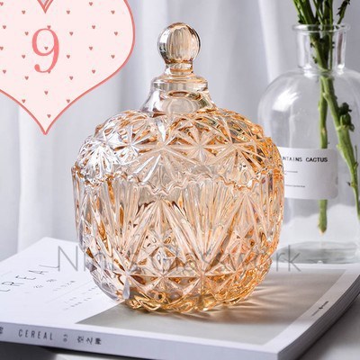 Retro Colorful Crystal Glass Jar With Cover Candle Holders Candy Bar Candlestick Velas Pot Candle Making Supplies Wax Container: No.9