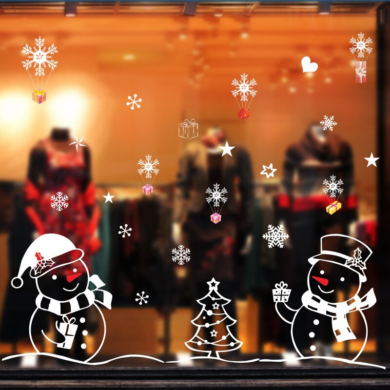Glædelig jul aftagelige wallstickers butiksvindue glas klistermærker noel natal julepynt til hjemmet juleår: 9