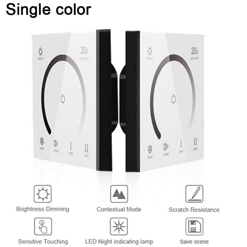 86 Touch Panel Switch DC12-24V Controller Light Dimmer Switch single color/CT/RGB/RGBW LED Strip Tempered Glass Wall Switch