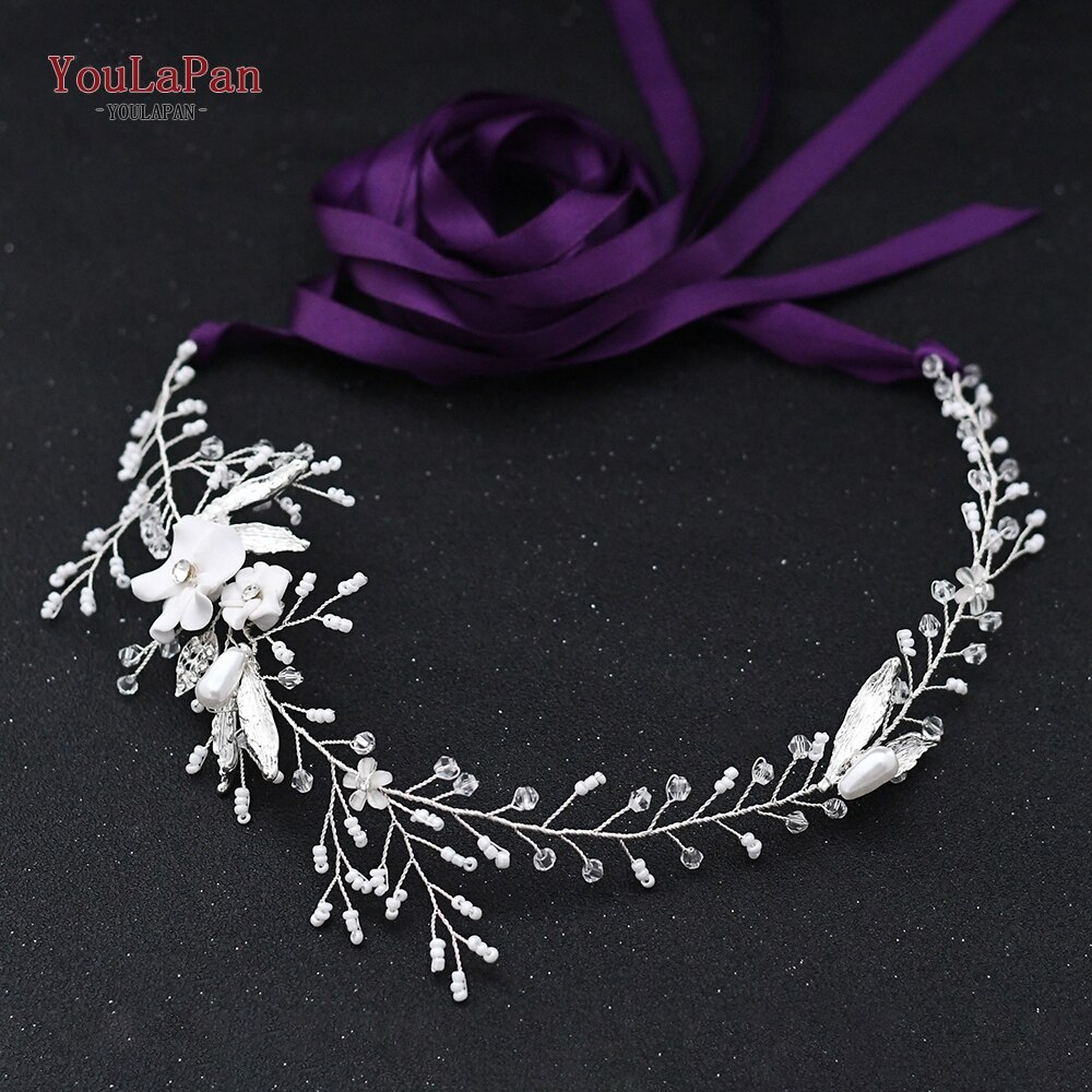Youlapan SH344 Prachtige Bridal Riem Crystal Wedding Bridal Riemen En Sjerpen Met Lint Voor Bruidsjurk Jurk Riem Bloem Riem: Purple ribbon