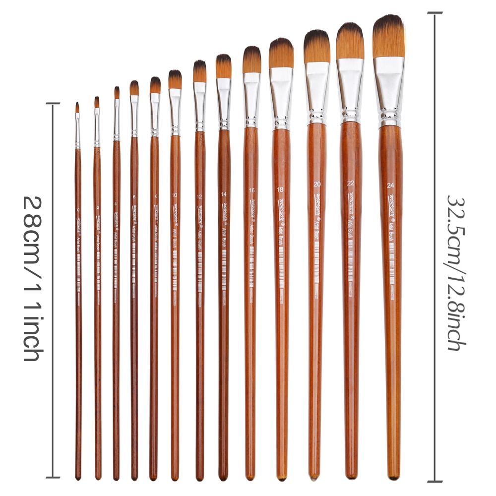 Dainayw 13pcs Filbert Brushes Long Handle Paint Brushes Watercolor Painting Brush For Oil Acrylic Nylon Hair