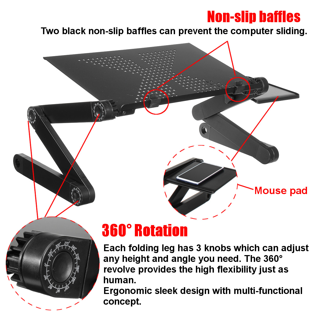 Bärbar justerbar aluminium bärbar skrivbordsställning bord ventilerad tv säng knä stå upp arbetar kontor pc stigare bäddsoffa soffa
