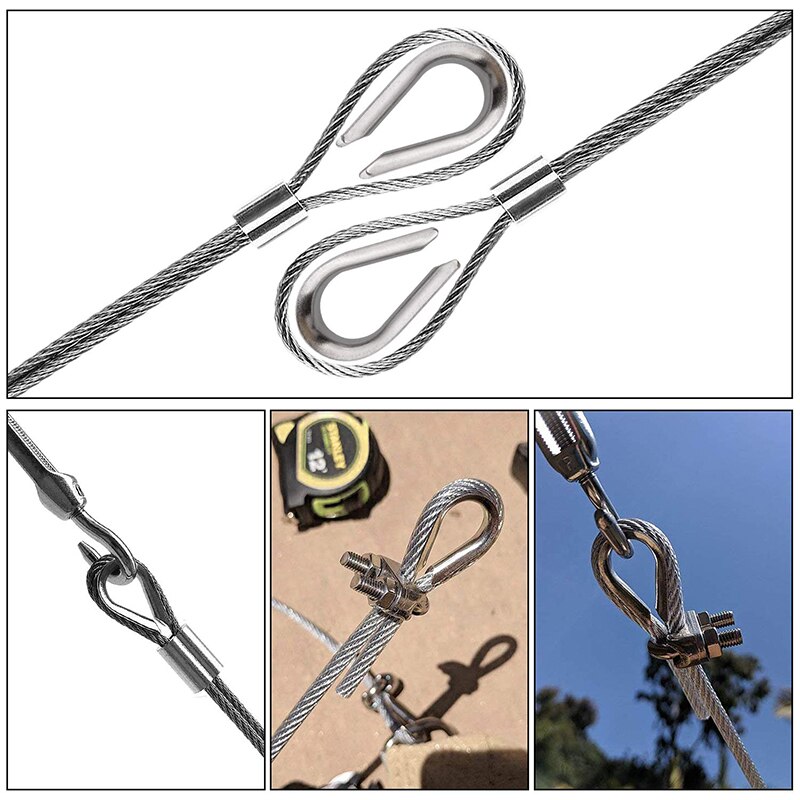 50 pakke  m4 rustfrit stål fingerbøl til 1/8 tommer  - 5/32 tommer diameter wire reb kabel fingerbøl rigning