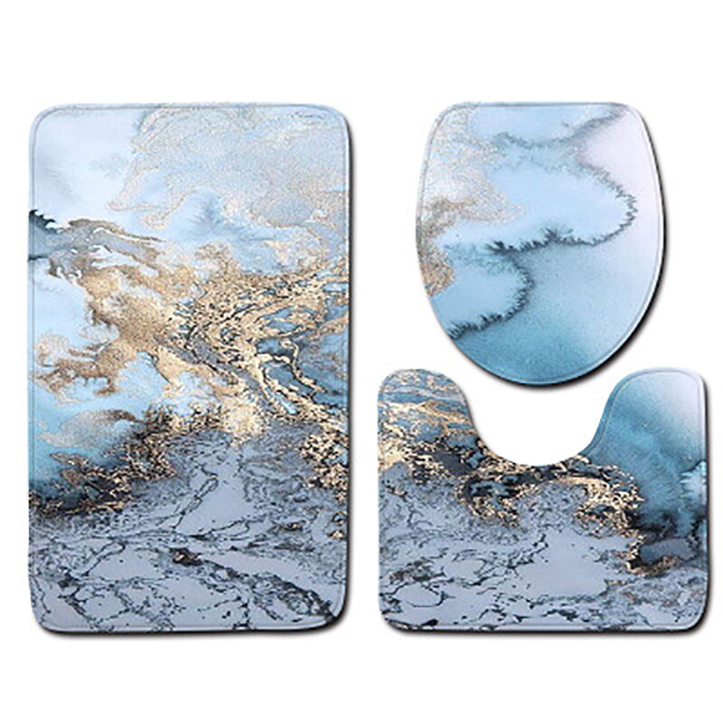 Colorful Bathroom Rugs 3pcs/Set Closestool Seat Mat Toilet Seat Mat Anti Slip Wc Mat Marble Effect Floor Mats Home Toilet Carpet: C008