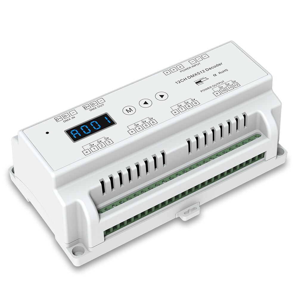 ! 12 Channel CVDMX512 Decoder;DC5-24V input;5A*12CH output with display for setting dmx address