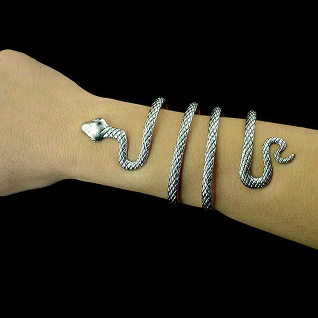 Jahrgang-armreif mit geschwungenem schlangenmotiv, silberfarben, Punk-stil, witziger und gruseliger schmuck für damen und herren