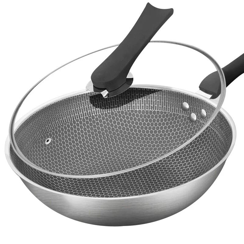 Honingraat Textuur Rvs Wok, Gelijkmatig Verwarmd, Ongecoat Non-stick Pan, Geen Kachel, inductie Fornuis Pan
