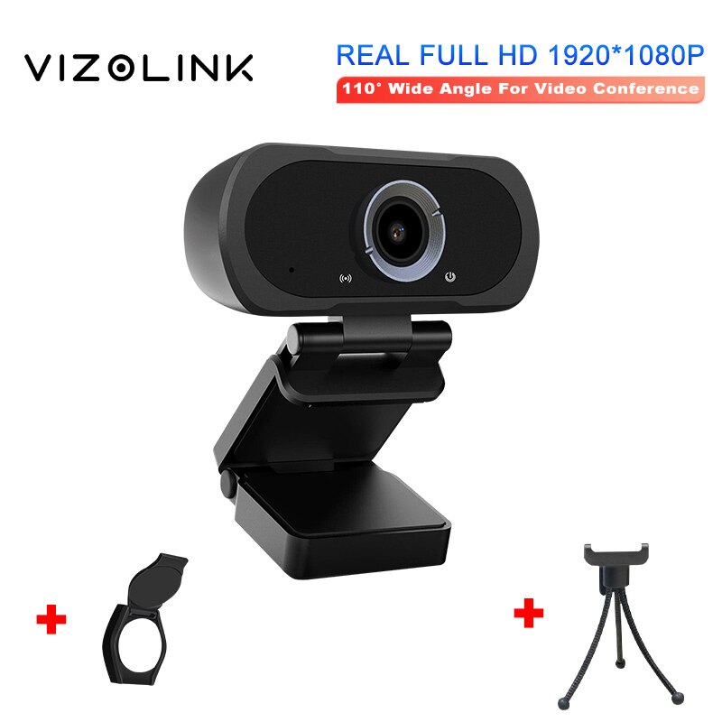 VizoLink – Webcam N23, résolution 1920x1080 px, 200W Pixels, caméra Full Hd grand Angle 110 °, avec Microphone et trépied, pour vidéoconférence