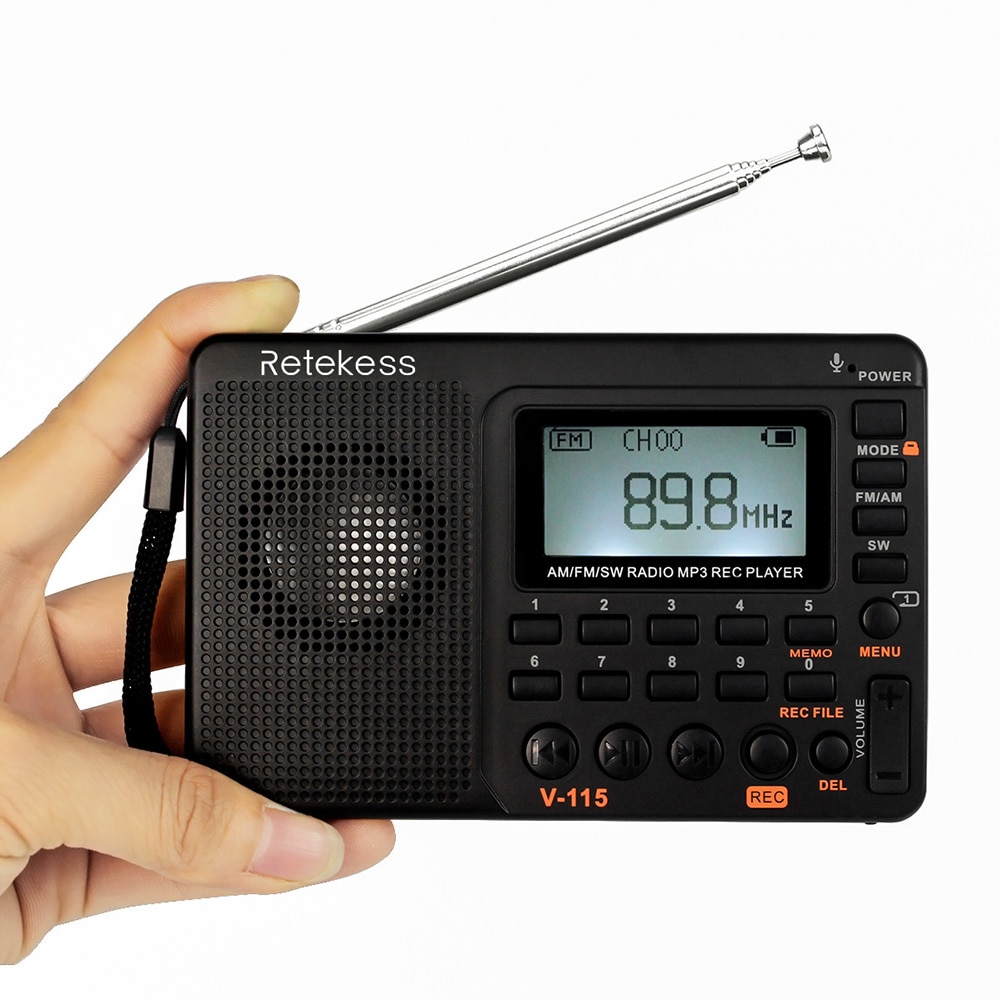 Retekess V-115 FM/sono/SW Radio Multibanda Radio Ricevitore Radio fm REC Registratore Suono Dei Bassi Altoparlanti Lettore MP3 con Timer di Spegnimento