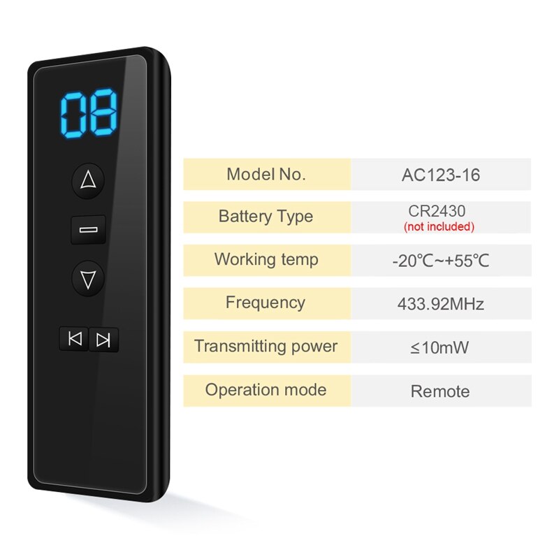 Universal RF 433.92Mhz Wireless Remote Control AC123-16B 16CH Transmitter for Tubular Motorized Venetian Blinds