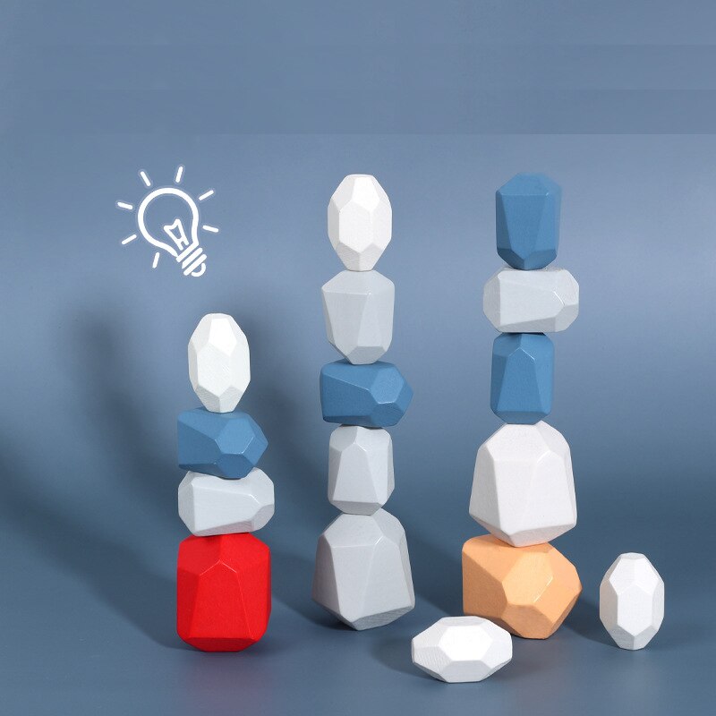 Houten Bouwsteen Gekleurde Steen Educatief Speelgoed Nordic Stijl Stapelen Spel Regenboog Steen Baby Speelgoed