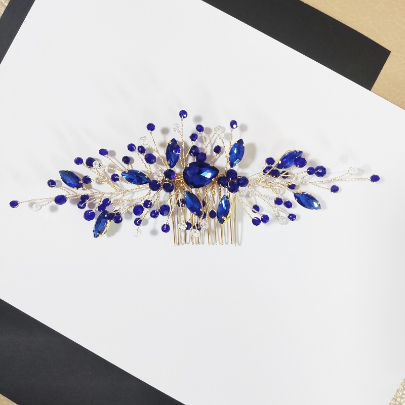 Peigne à cheveux Vintage en strass bleu, accessoires pour cheveux de mariage, pince à cheveux de mariée, bijoux diadème de mariée, ornement de cheveux,: Black