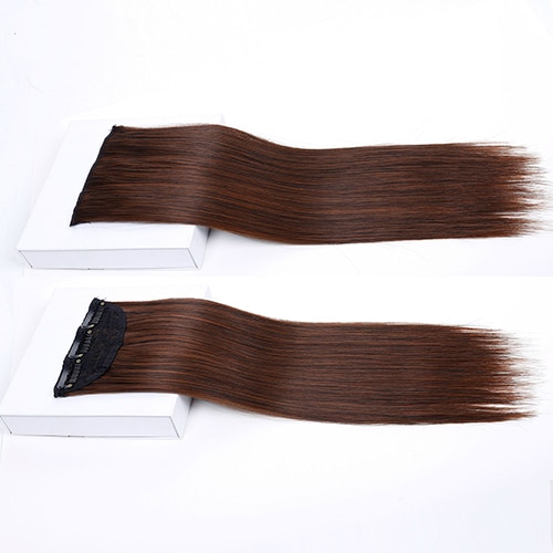 Allaosilf Lange Rechte Synthetische Clip In Hair Extensions Hittebestendige Natuurlijke Hair Extensions 3 Clip In Haarstukken Zwart