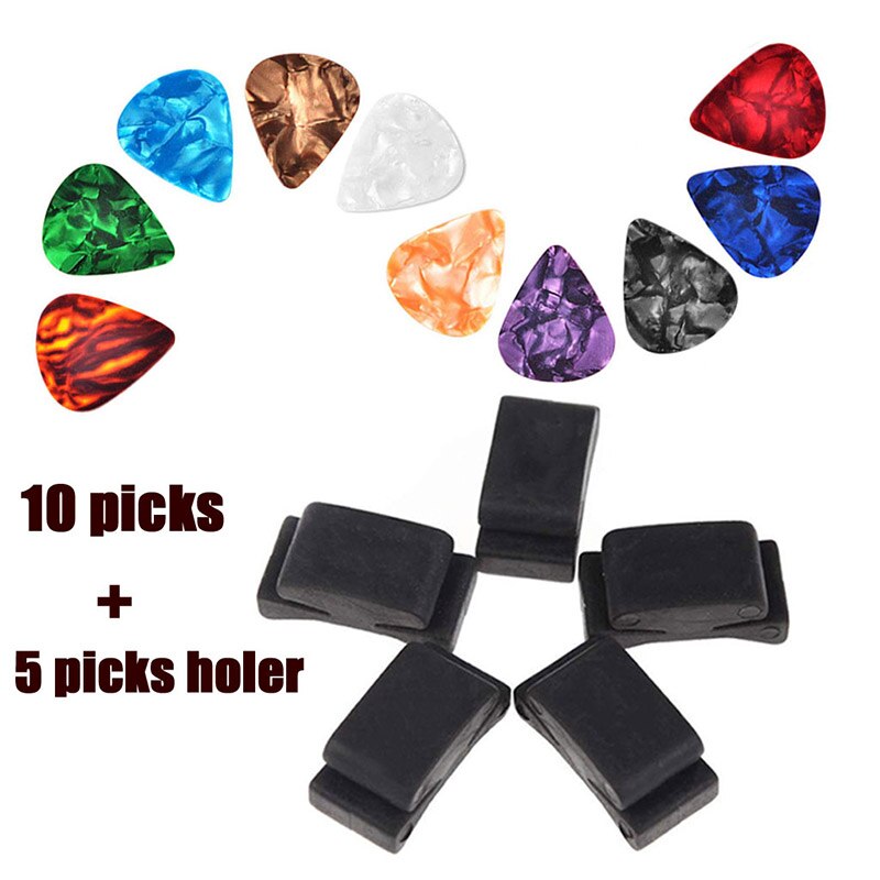 10pcs Celluloid Guitar Picks Plectrum with 5 Holder Plucked Strings Instrument Accessories THJ99