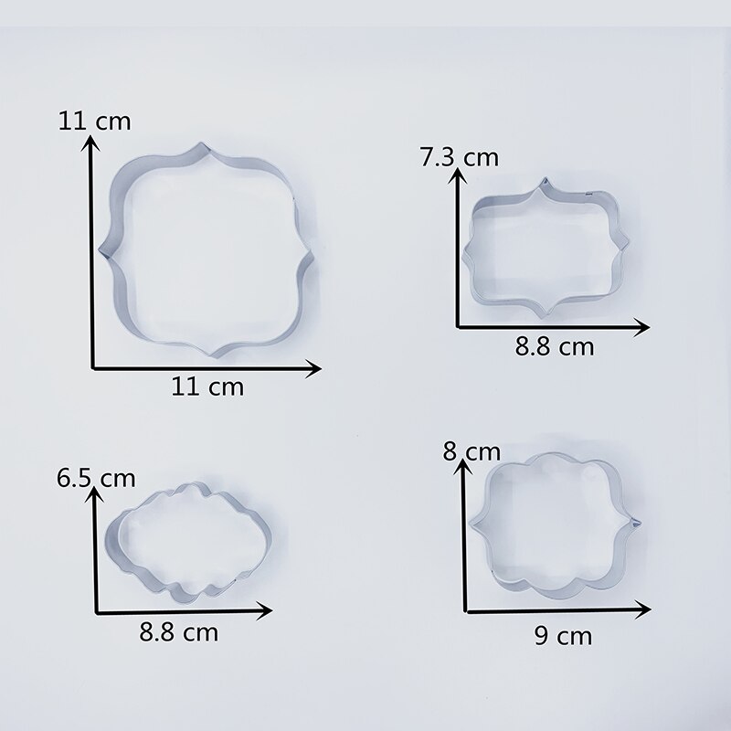 KENIAO Plakette Cookie Schneider einstellen-4 Stück-Rahmen Fondant Schneider-Oval, Quadrat, rechteck und Segen Rahmen-Edelstahl