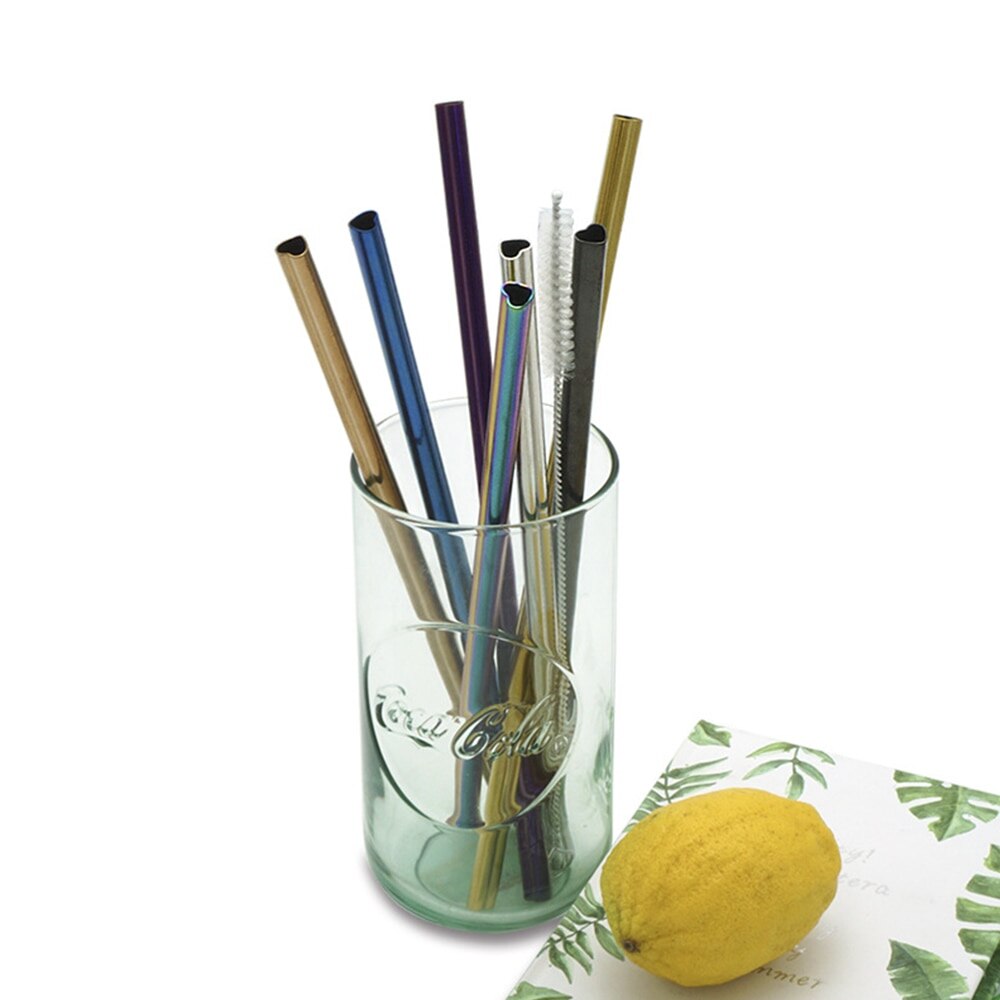 Colorful Reusable Drinking Straw 304 Stainless Steel Metal Straw with Cleaner Brush For Mug Colorful Drinking Straw