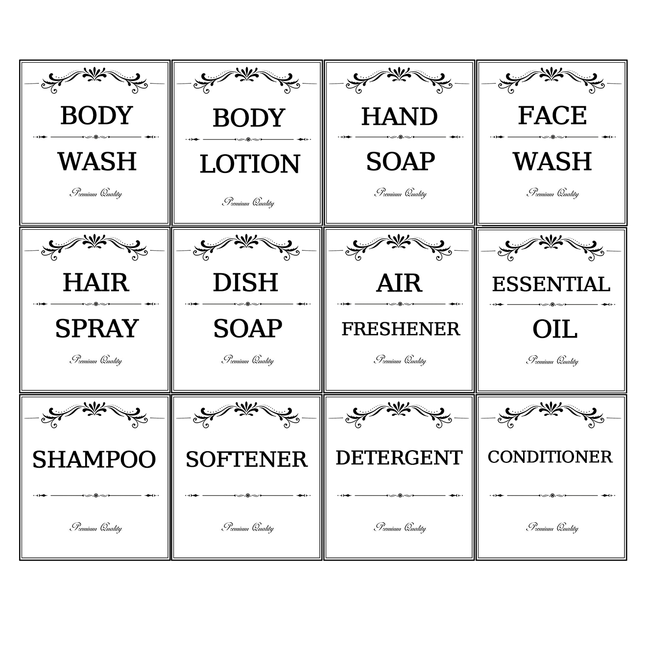 Étiquettes distributeur de savon étanche, étiquette autocollante, ferme, salle de bain, cuisine, savon pour les mains, shampoing, Lotion, après-shampoing, 12 pièces/ensemble: white
