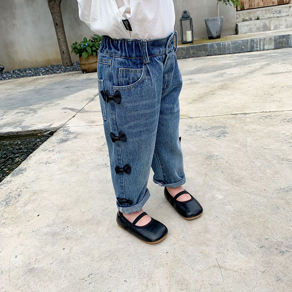 Pantalones vaqueros para niña y niño, pantalón vaquero con lazo para niño, Pantalón recto de princesa de estilo coreano, largo completo, S11307