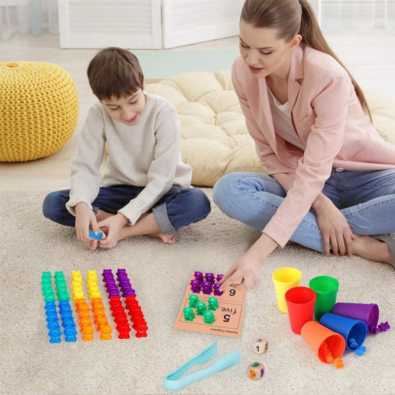 1 Set Counting Bear Beads Baby Mathematics Teaching Aids Rainbow Bear Toys