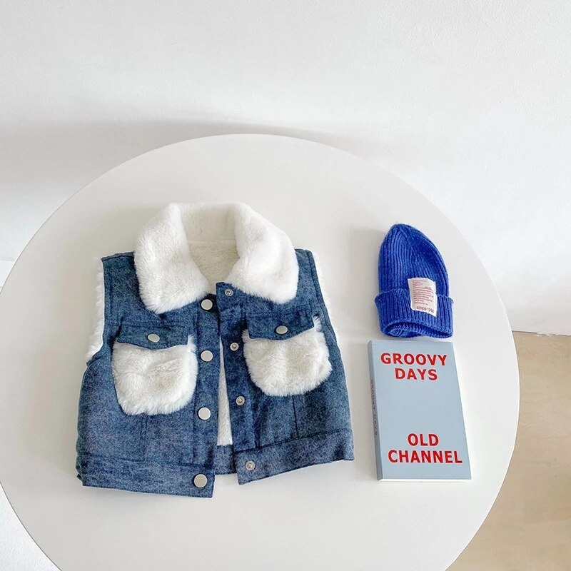 Casaco de bebê inverno engrossado colete da criança roupas do bebê primavera outono 2021 bebê menina menino denim jaqueta mangas compridas cardigan