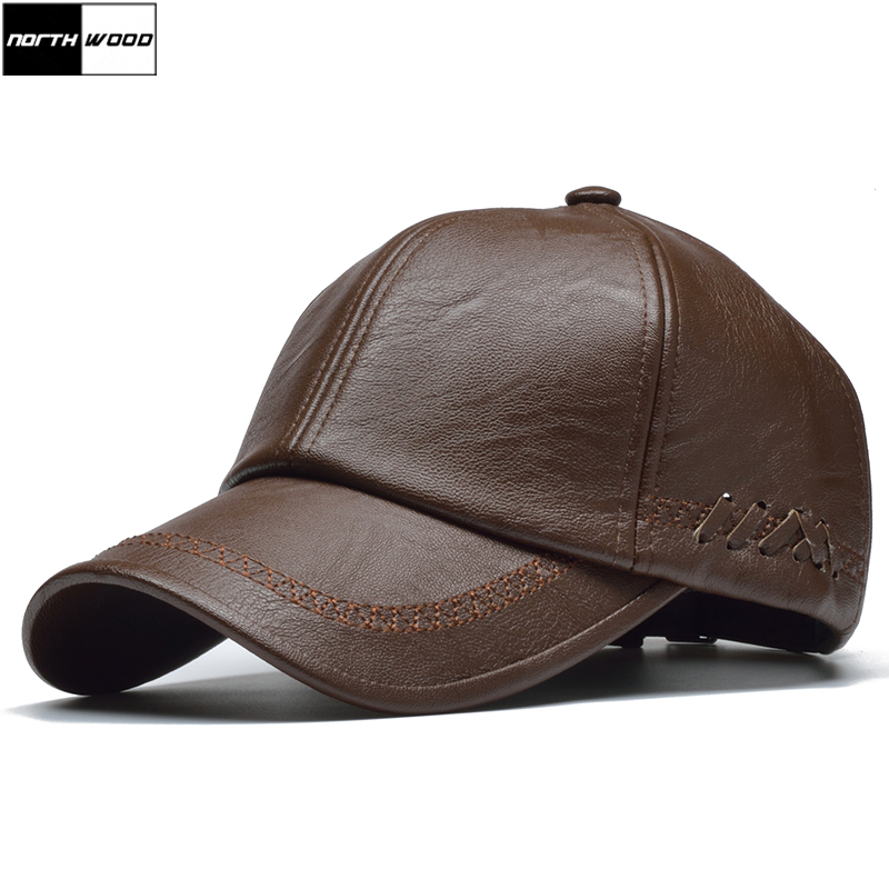 [northwood] læder kasket til mænd solid vinter pu læder baseball kasket mærke snapback hat ben masculino monteret hatte