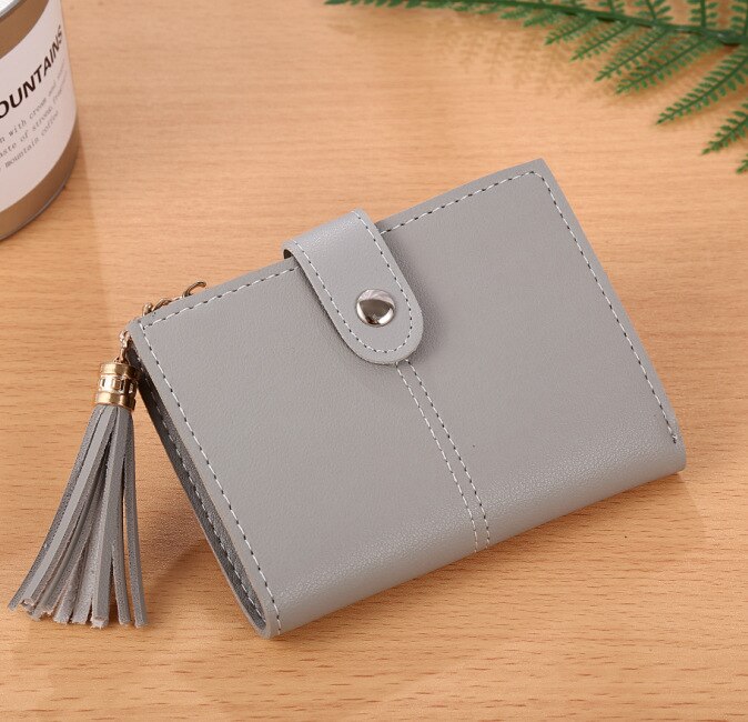 Women Girl Mini Tassel Short Wallet Coin Purse Credit Card Holder Organizer Pocket Classic Solid Purses Wallets: LightGray