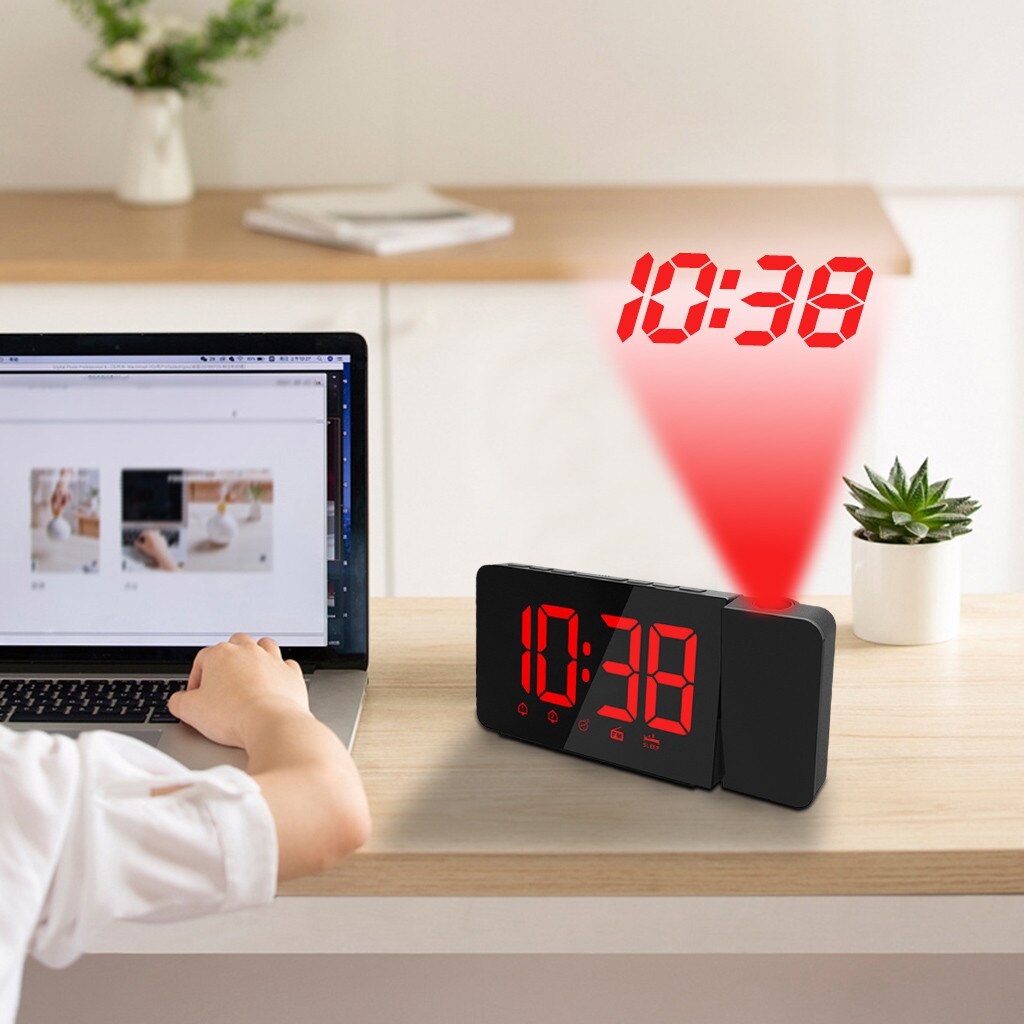 USB Projection Clock LED Digital Alarm Clock Rotatable Dual Alarm FM Radio Leisure practical durable personality