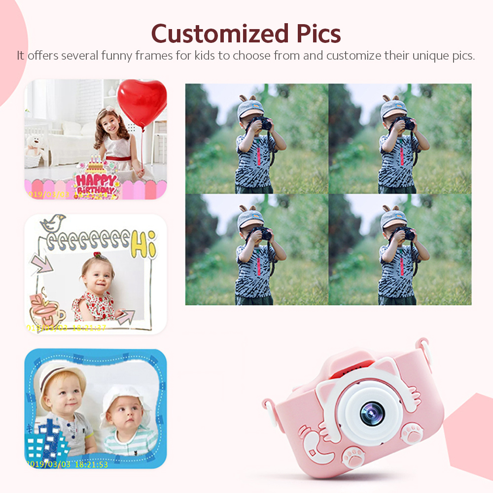 8MP/20MP Kids' Selfie Camera with TF Card Slot 2in IPS Auto Focus Digital Camera Built-in Funny Frames Support 720P Video