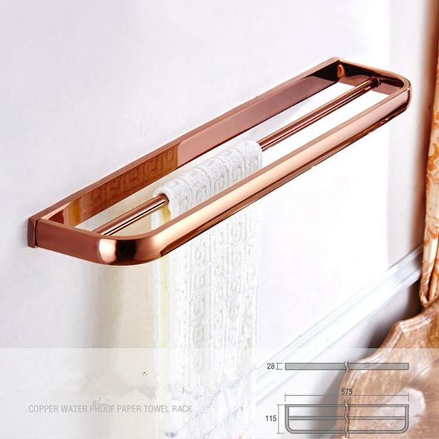 Biggers-Juego de accesorios de baño de cobre rosa de lujo, soporte de papel, barra de toalla, jabonera, soporte para vaso,: double bar