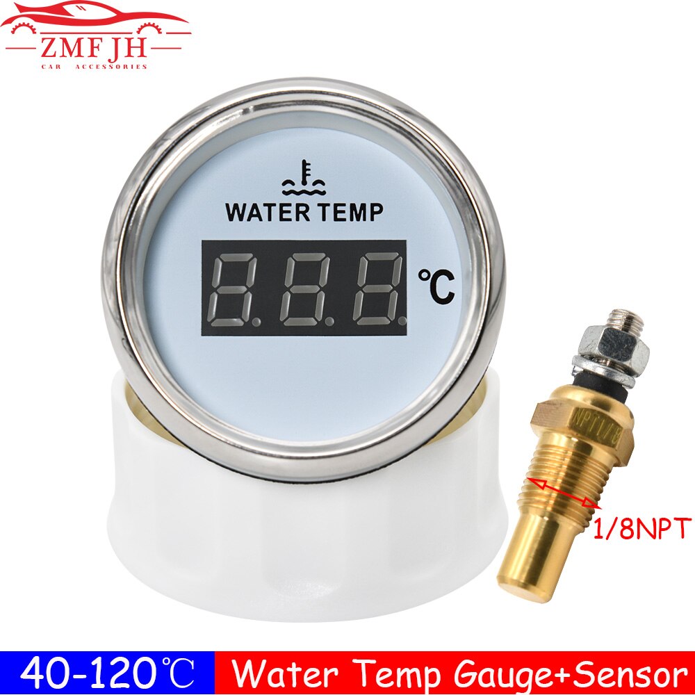 100% Digital Water Temperature Gauge with Sensor 1/8 NPT Water Temp Sensor Red Backlight 52MM Gauge Indicator for Marine Boat