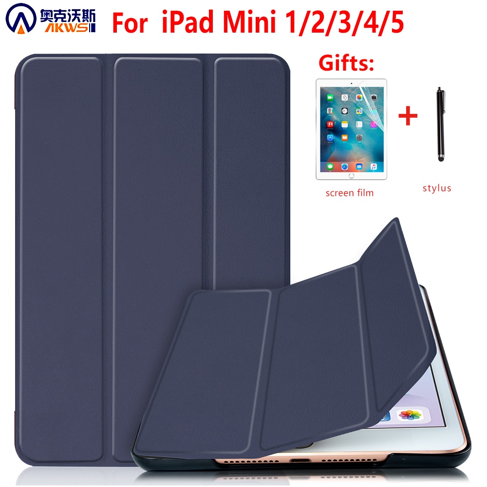 Cover Case for iPad Mini 1 2 3 PU Leather Silicone tablet case for iPad Mini 4 5 Tri-fold Stand Sleep Smart Cover Case