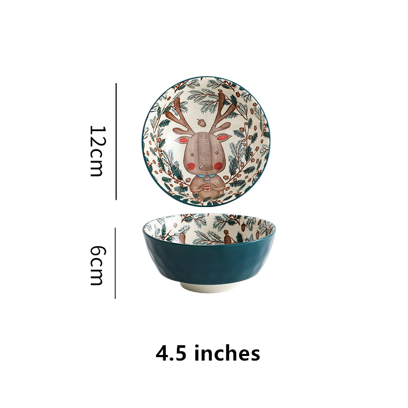 Cute Cartoon Ceramic Plate Home Flat Plates Dinner Serving Main Dish Food Dish Plate Pottery Dish Salad Platter Dish Dinnerware: Cute Elk Bowl