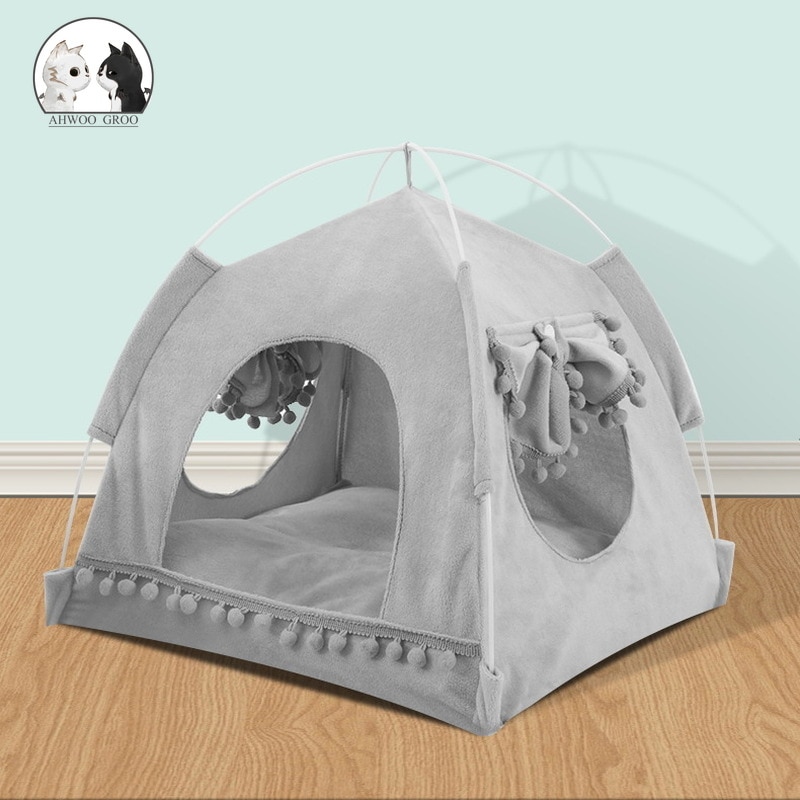 Prinses huisdier hond kat opvouwbare tent bed ademend kitten hondenhok gaas katten puppy kennel vier seizoenen kussen kat huisdier tipi