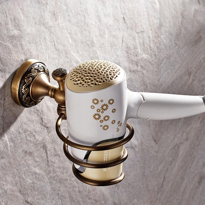 TT Antike soild messing carving bad zubehör bronze runde basis wand montieren bad hardware set wc pinsel halter: hair dryer holder