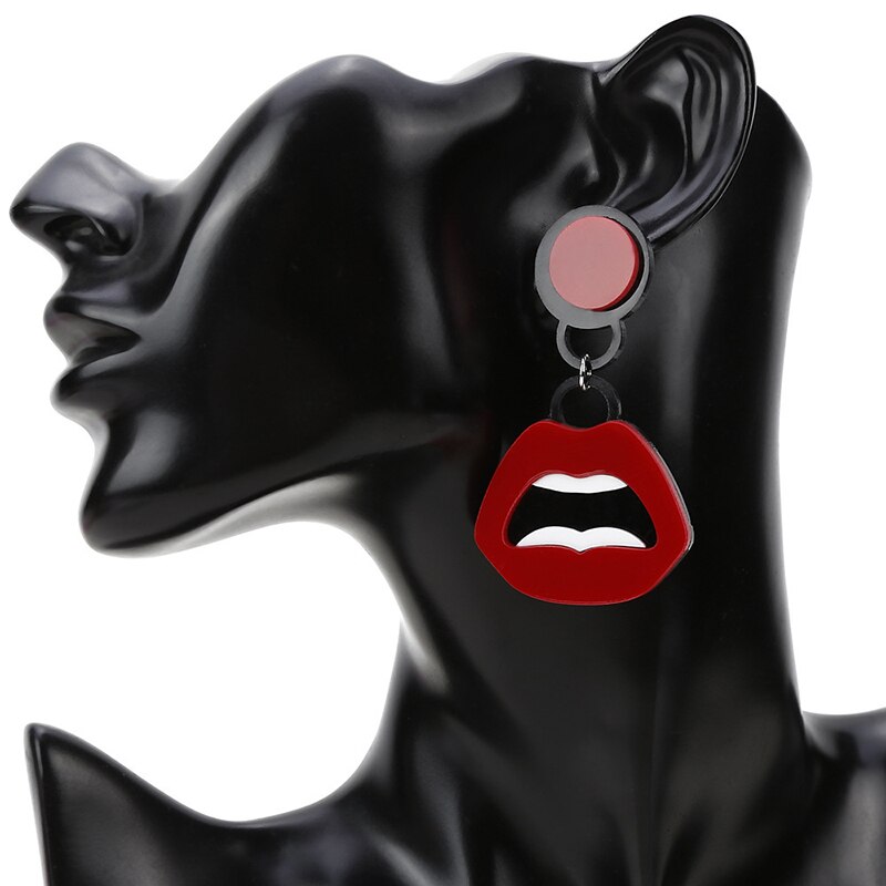 Labbra rosse acriliche strani orecchini esagerati bocca sexy orecchini grandi signore anca salto punk divertenti orecchini pendenti lunghi gioielli da donna