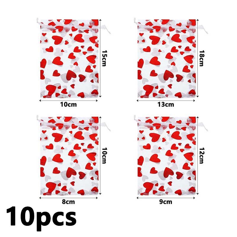 10Pcs Organza Candy Bags Drawable Chocolate Bag For Wedding Party Goodie Packing Favors Pouch Valentines Day Party Storage