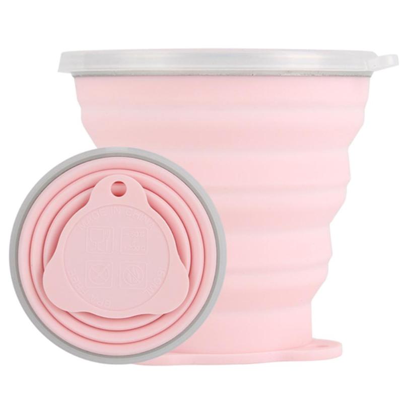 270mL Portatile Pieghevole Del Silicone Tazza di Corsa Esterna di Campeggio di Picnic Retrattile Ultra-sottile Tazza di Bere Pieghevole Tazze di Acqua: Colore rosa