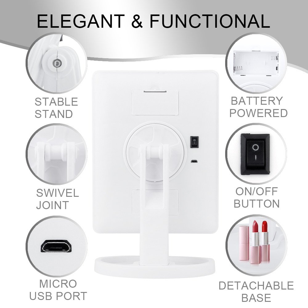 22 Magnifying Makeup Mirror with LED Light Vanity Mirror Flexible Cosmetics lighted Make Up Mirrors USB Or Battery 10x Hand M