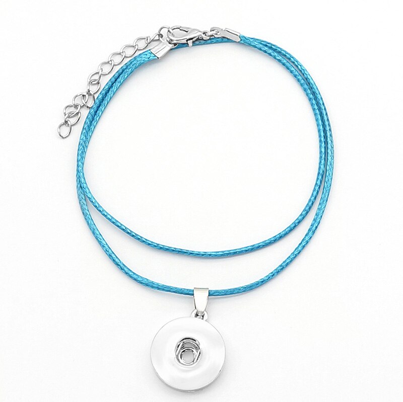 simple Beauty colorful Wax line rope Snap necklace Collar 42cm Lobster Buckle fit DIY 18MM snap buttons DJ0164: blue