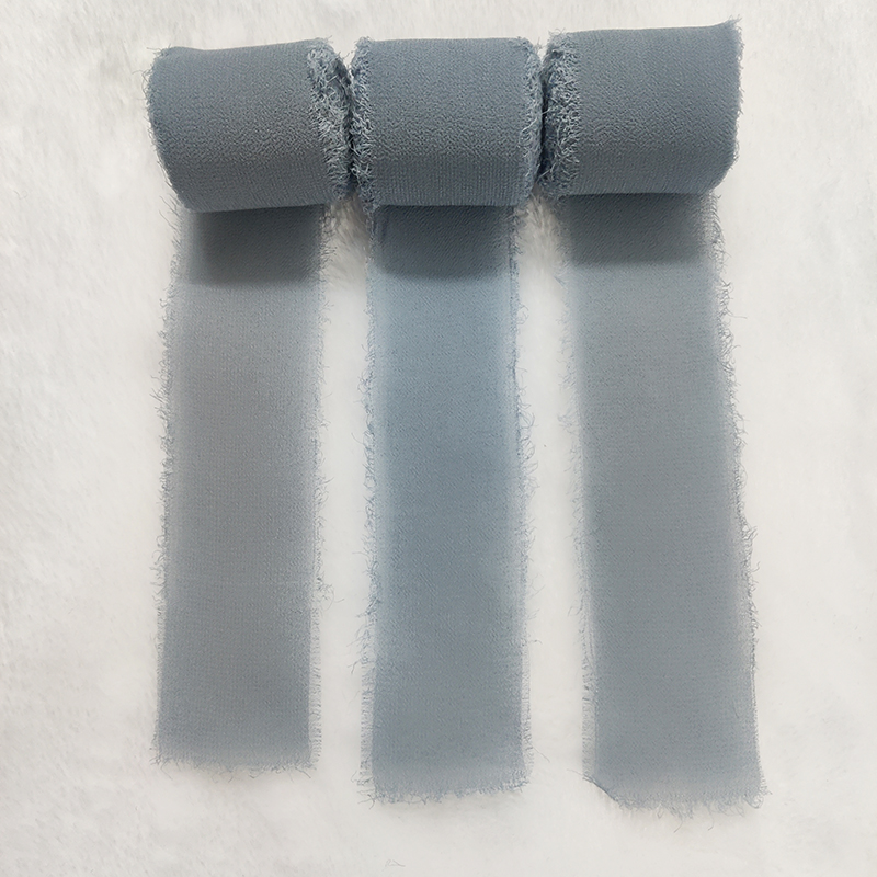 3 Rollen staubiges blaues Chiffonband, Hochzeitseinladungen, handgefertigtes Fransenband, DIY-Blumenstrauß-Schleifenband, Geburtstagsgeschenkverpackung
