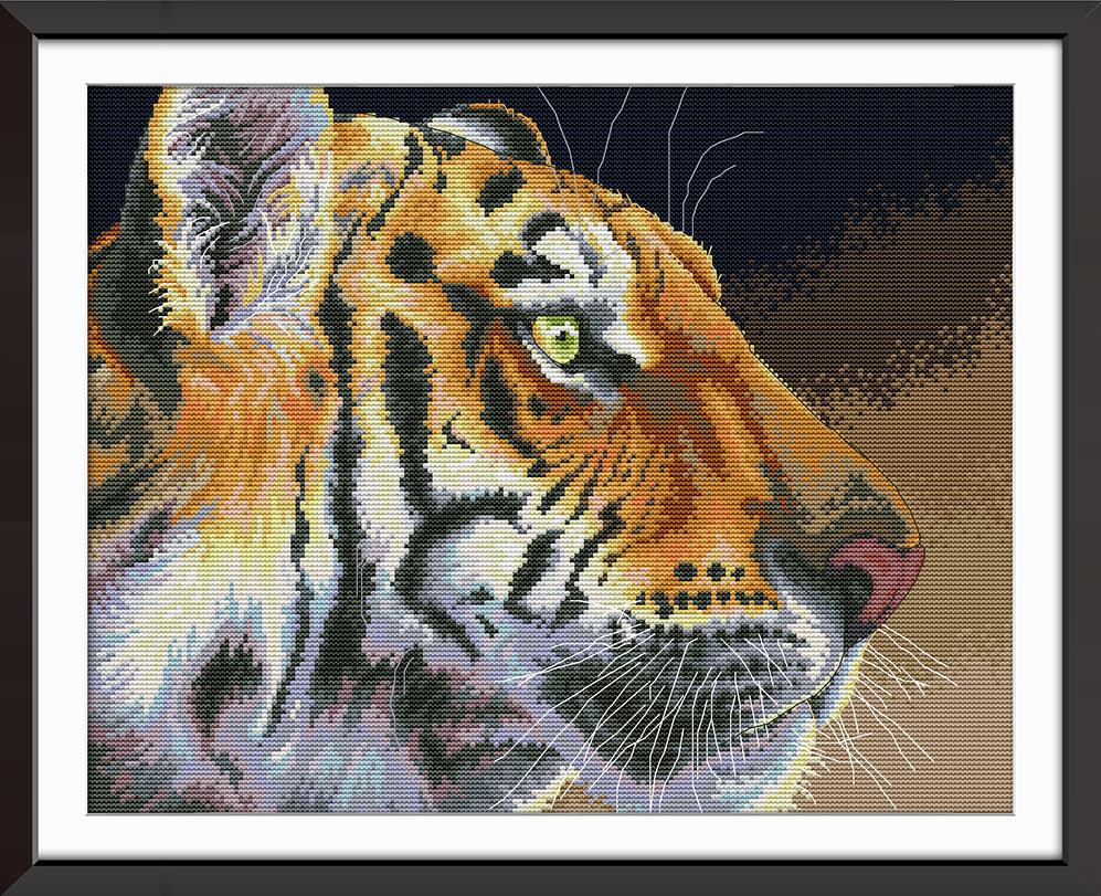 Glæde søndag tiger mønster dmc 14ct 11ct trykt korssting kit diy håndlavet bomuldstråd broderi boligindretning send: Da251 / 14ct hvide klude