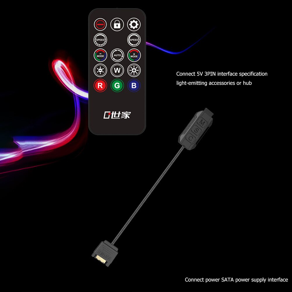 Led-lichtstrip, verstelbare draadloze schakelaar, symphony edition versus afstandsbediening 5v , 3- pins argb afstandsbediening pc-behuizing