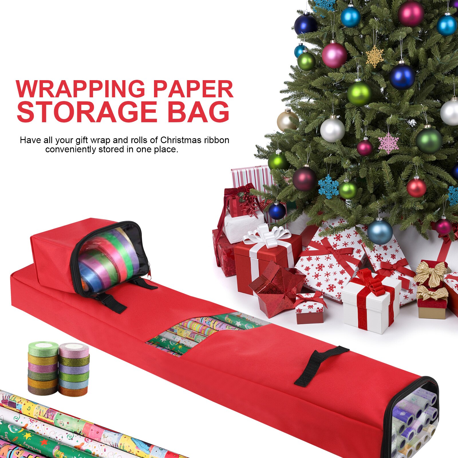 Indpakningspapir opbevaringspose ruller og båndholder kraftig tårefast opbevaring af juleindpakning med aftagelig