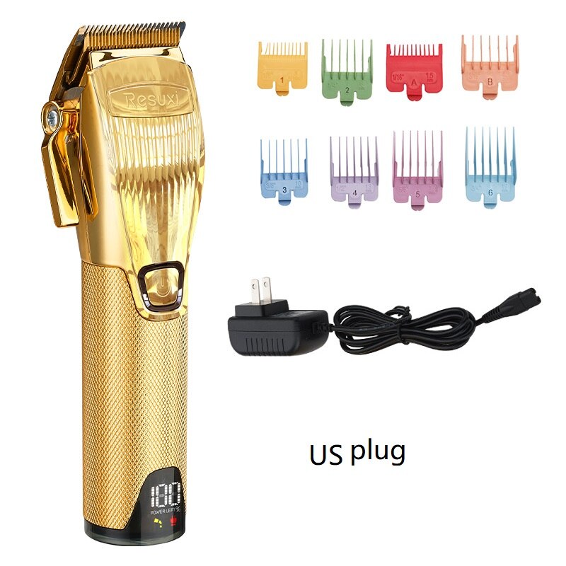 Resuxi hårtrimmer med lcd -skjerm gull elektrisk hårklipptrimmer for menn klippemaskin hår barbermaskin for menn: Us plug