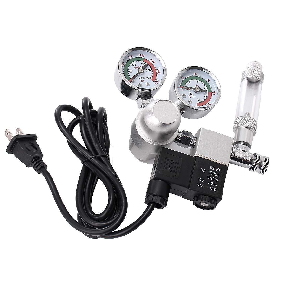 220v co2 regulator magnetisk magnetventil dobbelt gauge bobletæller akvariesystem bobletæller  co2 kontrol eu stik