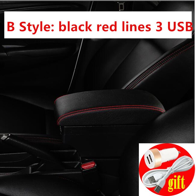 Pour Peugeot 207 accoudoir boîte stockage central contenu boîte de rangement avec support de verre cendrier interface USB: B black red line