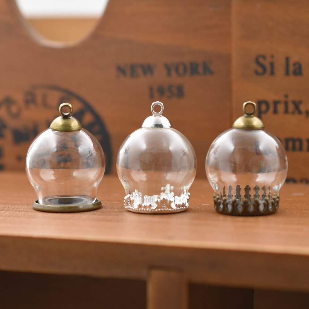 5set 20*15mm hollow glass globe with setting base beads cap set orb glass vials pendant glass bottle jewelry pendant